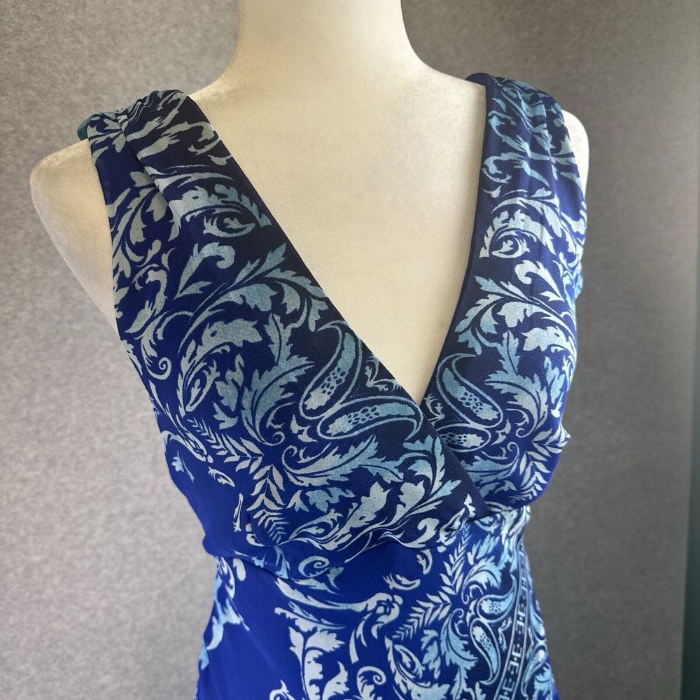 Womens Size 10 Paisley Midi Sleeveless Dress Blue‎ Assymetrical Hem Resortwear - Picture 6 of 16
